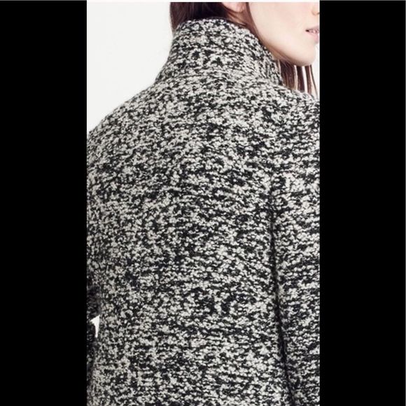 J Crew Lodge Coat, black/ ivory  boucle, Italian wool blend, size 0 P - Picture 3 of 14